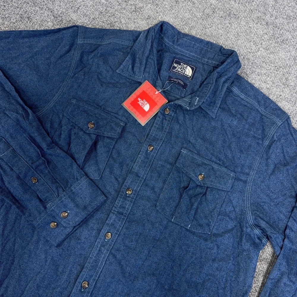 The North Face Shirt Men Large Blue Herringbone Chambray Grayling Long Sleeve